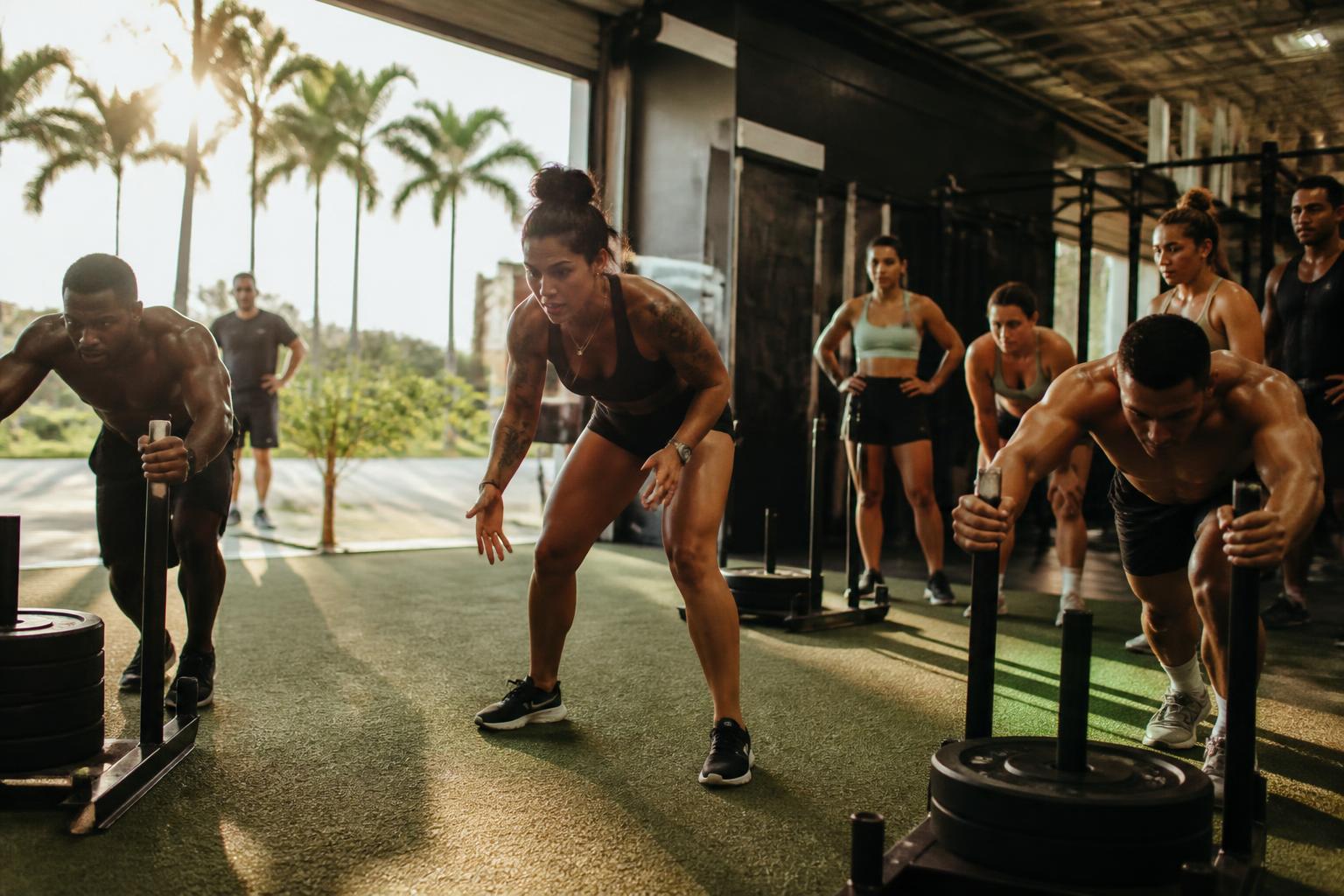 A South Florida training community working through a strength session