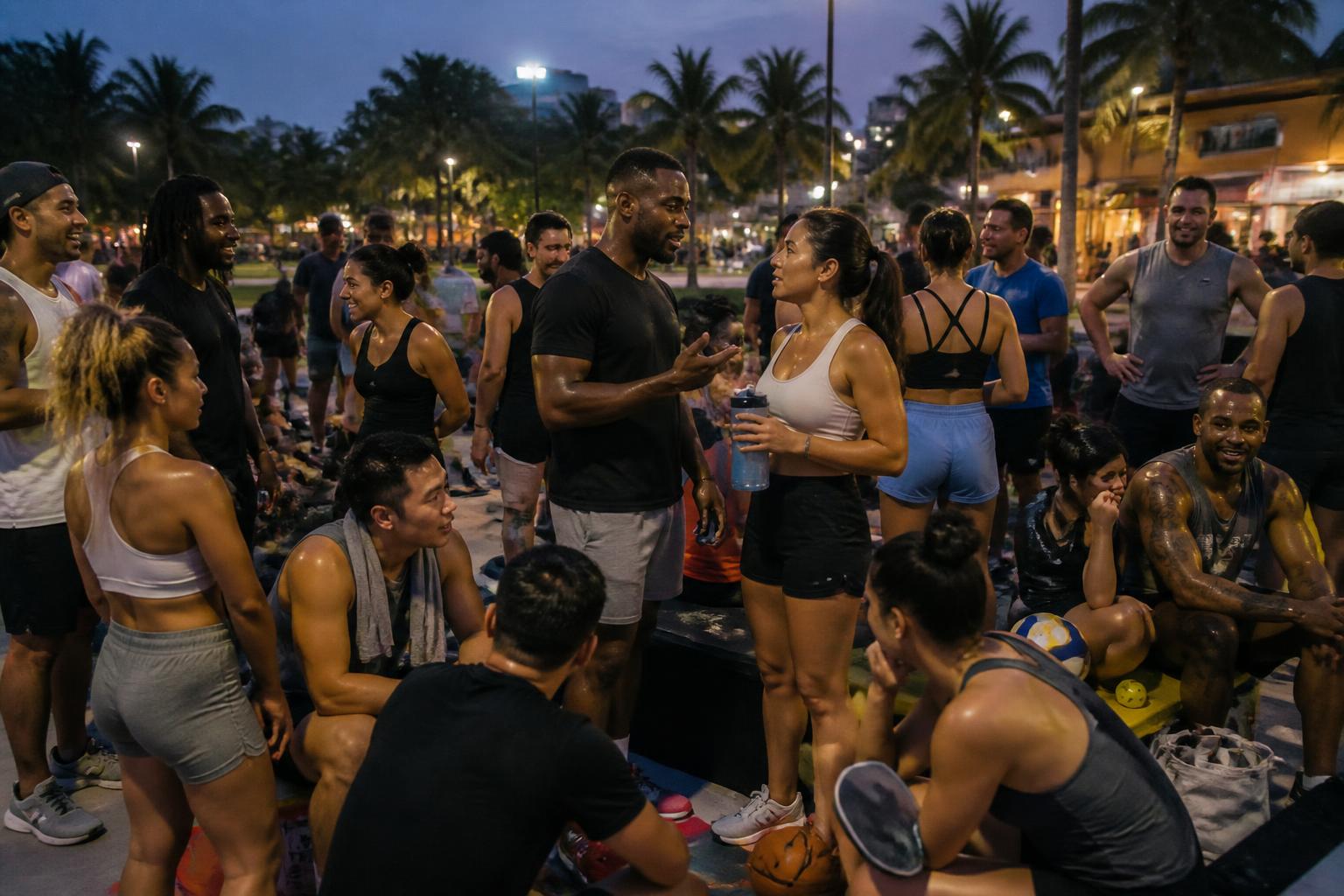 A diverse South Florida sports community gathering together after an evening session